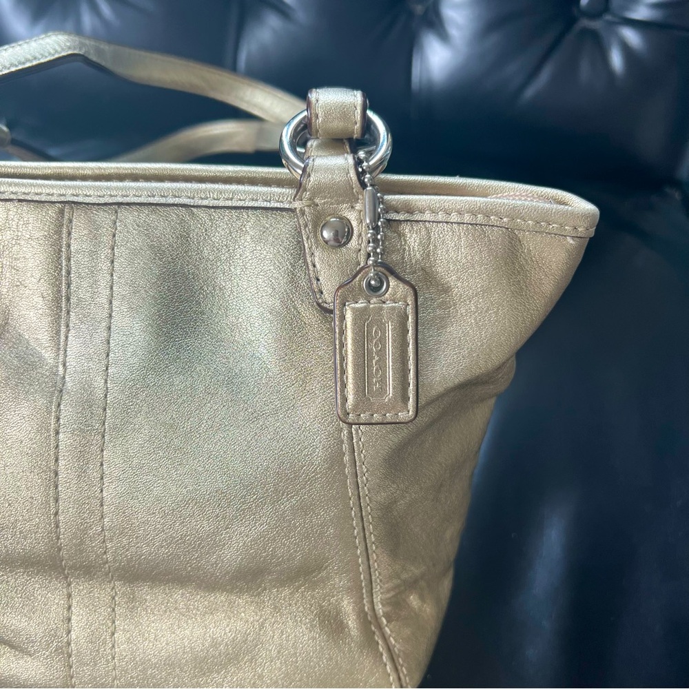 Vintage Coach Leah Metalic Gold Leather Mini Tote - Picture 6 of 11